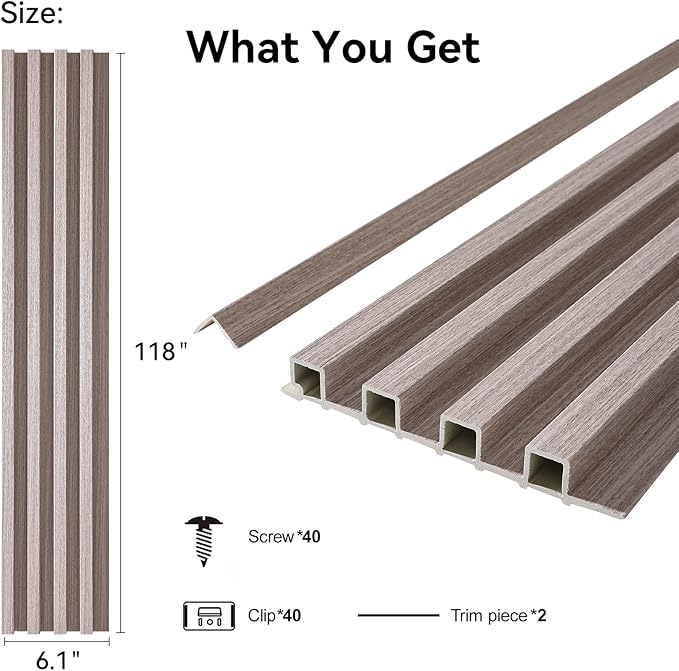 8-Pack WPC Wall Panels 118’’ x 6.1’’ 3D Slat Wall Panel Acoustic Wall Paneling - Image 2