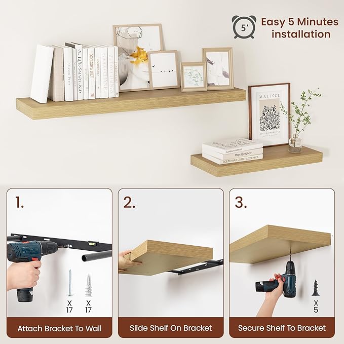 Vivelove 12 Inch Deep Floating Shelves 55 inch Long, 2 Inch Thick Wall Shelves - Image 9