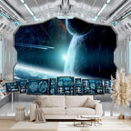Galaxy Spaceship Bathroom wallpeper Living Room Bedroom Ceiling wall Mural by WXHFM