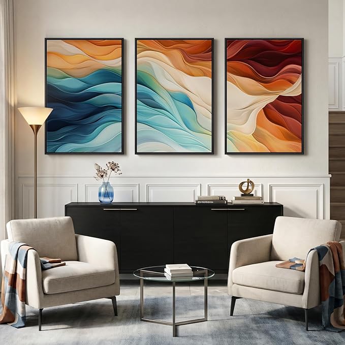 Large Framed Blue Orange Abstract Wall Art - Image 5