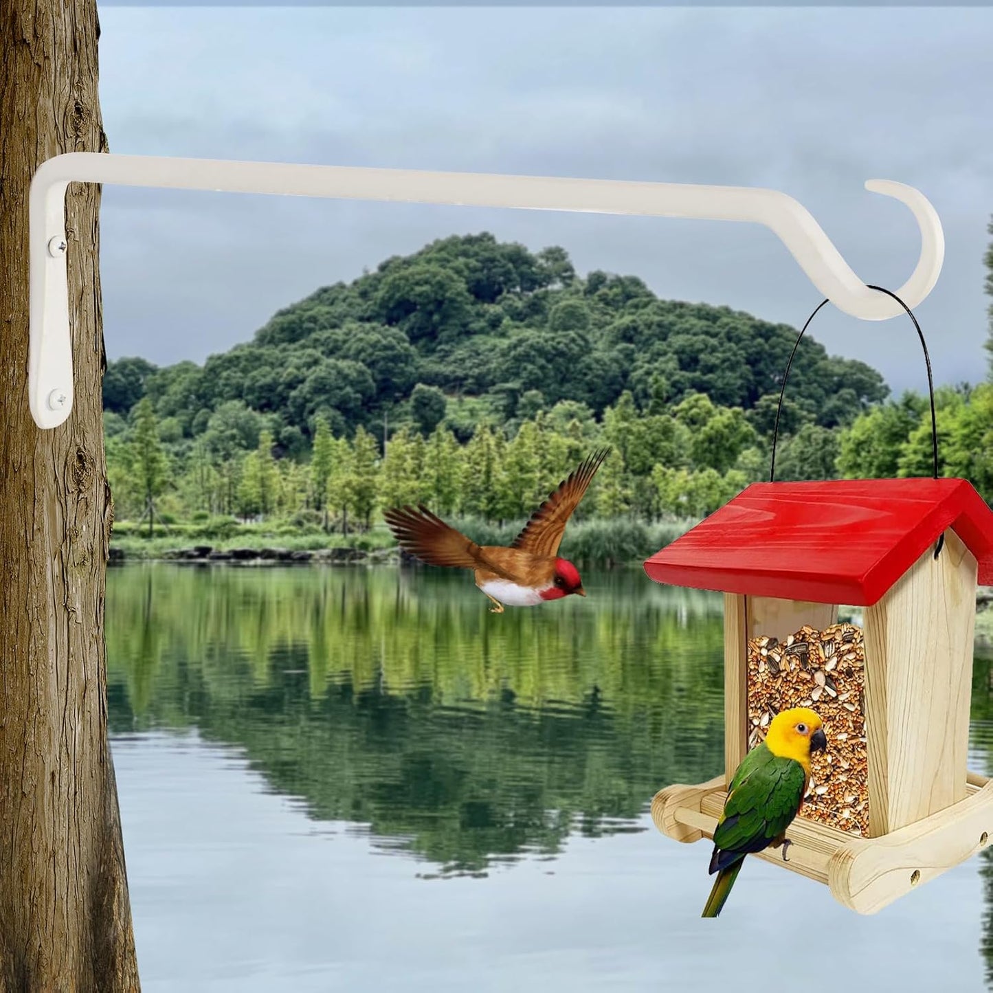 16" Plant Hangers 2-Pack - Heavy Duty Rust-Resistant Steel Hooks for Bird Feeders, Indoor/Outdoor Plants & Wall Decor, White