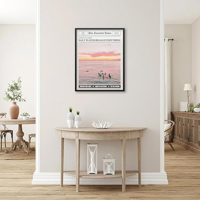 Pink Beach Newspaper Posters Vintage Fashion Coastal Girl Surf Wall Art 24X36 - Image 5