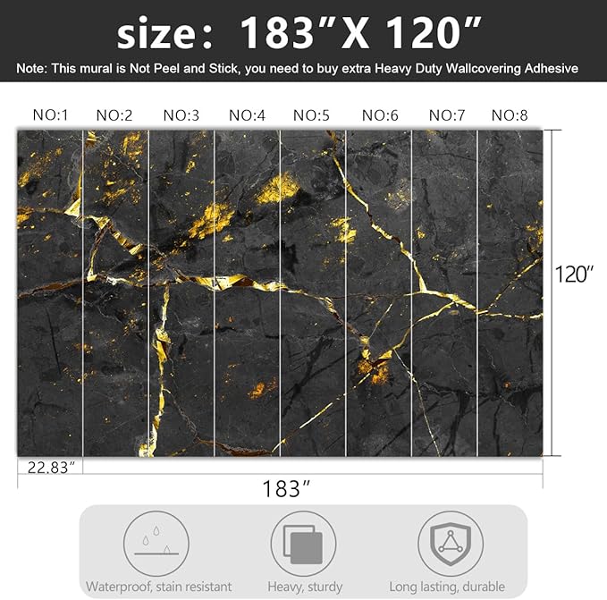 -Black and Gold Marbled Fabric Wallpaper Dark Abstraction Art Living Room - Image 4