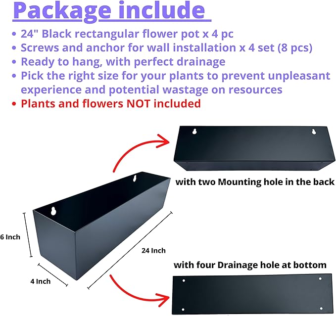 LaLaGreen Wall Planters for Outdoor Carbon Steel Black Metal Hanging Flower Pot - Image 3