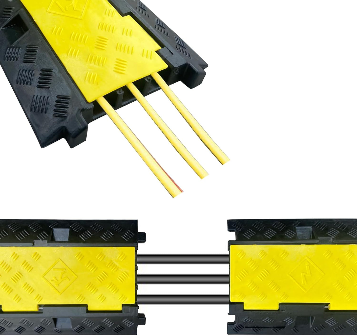 2 Pack Rubber Cable Ramp Hose Cable Protector Ramp 3 Channel 22000Lbs Load Capacity Traffic Speed Bump Wires Power Lines Extension Cord Cover for Indoor Outdoor