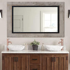 YOSHOOT Rustic Wooden Framed Wall Mirror, Natural Wood and Iron Bathroom Vanity by YOSHOOT