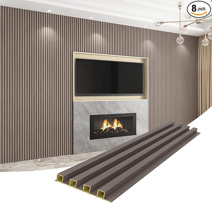 8-Pack WPC Wall Panels 108’’ x 6.1’’ 3D Slat Wall Panel Acoustic Wall Paneling by Unknown