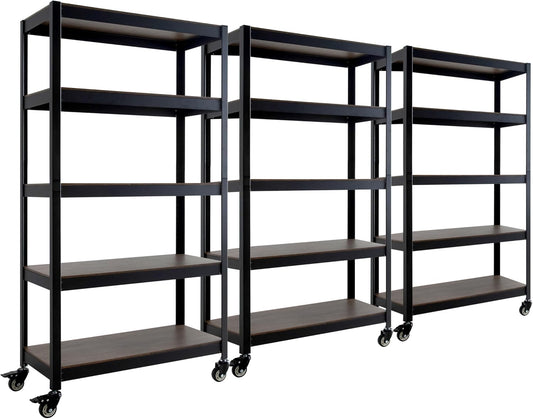 HOMEDANT House 5-Tier Metal Rolling Cart Shelf Rack Casters Heavy Duty Laminated Wheel Shelving Unit Adjustable Utility Storage Shelves Organizer Shelf Kitchen Garage 36.2" W x 16.5" D x 69.5" H 3Pack
