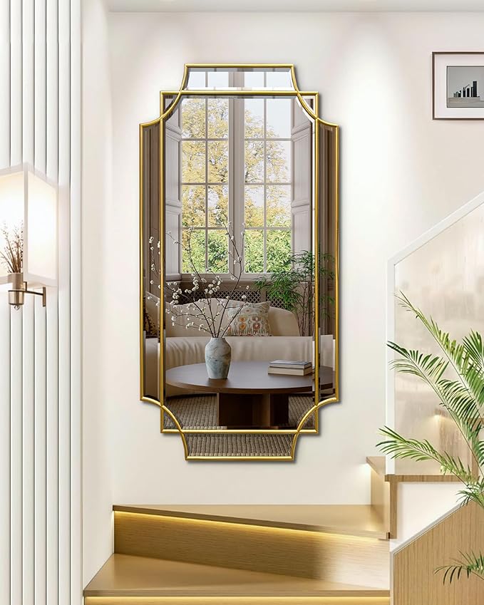 HQiJun Wall Mirror Full Length, Scalloped Beveled Polished Decorative Mirrors by HQiJun