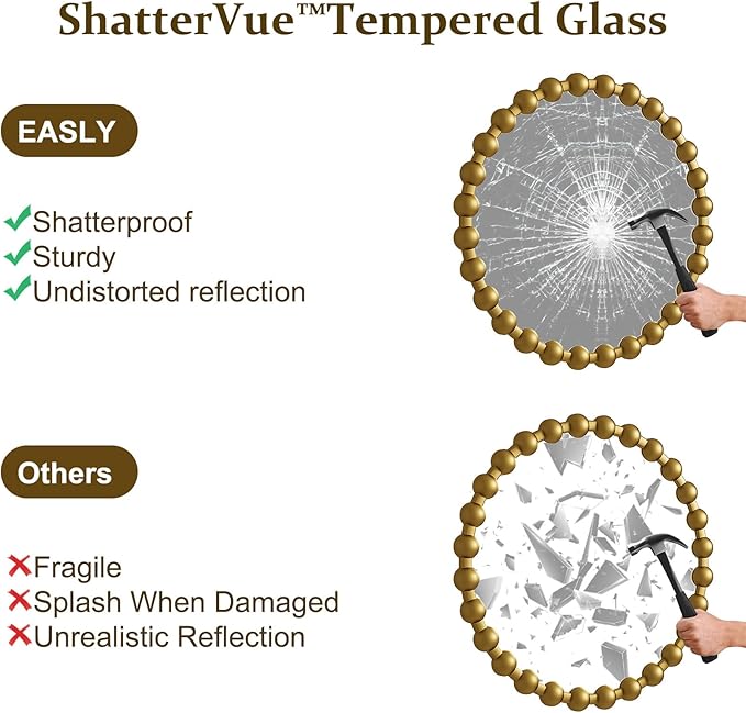 Easly Round Mirror for Wall, 36 Inch Gold Beaded Frame Decorative Vanity Mirror - Image 7