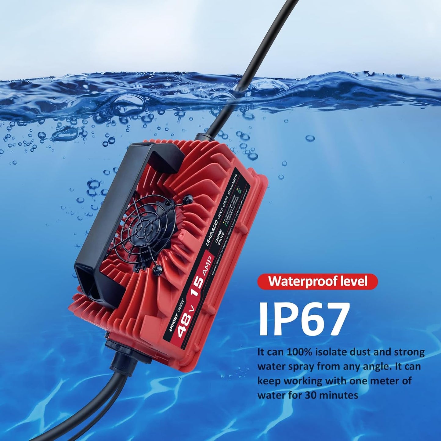 15 Amp 48 Volt Golf Cart Battery Charger for Yamaha G19-G22 with 2-Pin Plug