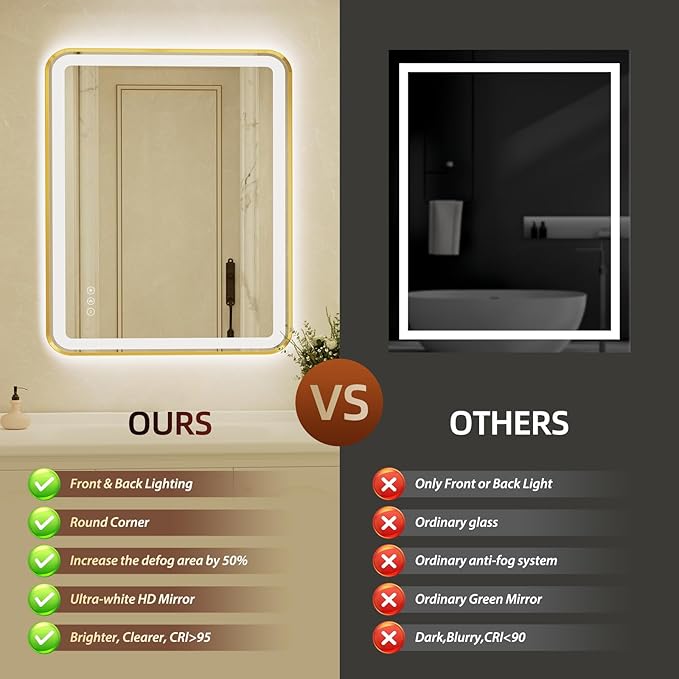 28x40 Inch Gold Framed LED Bathroom Mirror - Image 6