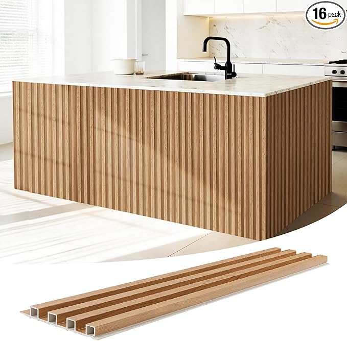 WPC Slat Wall Panels 16 Pack 48" x 6.6", Waterproof Fluted Wall Paneling by LARWORKS