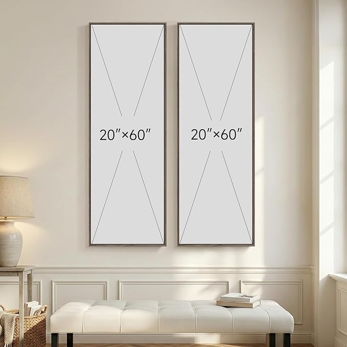 Long Narrow Framed Brown and Beige Neutral Abstract Vertical Wall Art, - Image 7