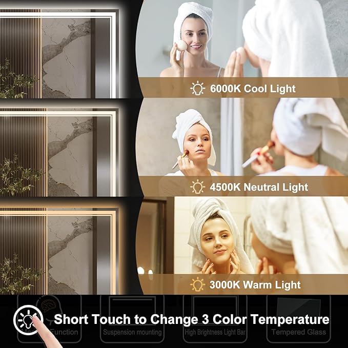 Ratsamee 30x36 Inch LED Bathroom Mirror - Image 3