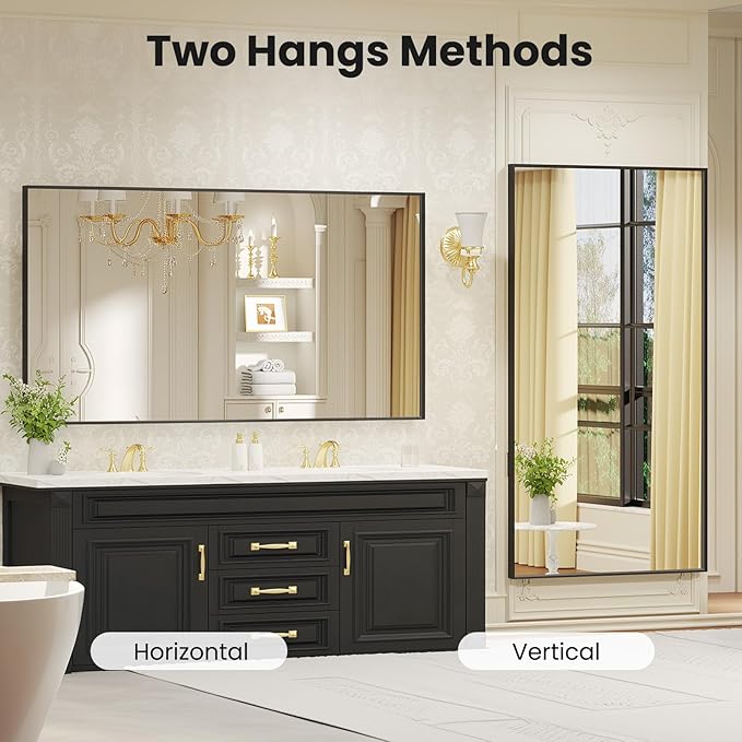 LOAAO Black Bathroom Mirror 60"X28" - Image 4