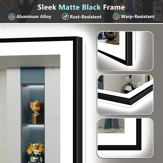 24x36 Black Framed LED Bathroom Mirror - Image 9