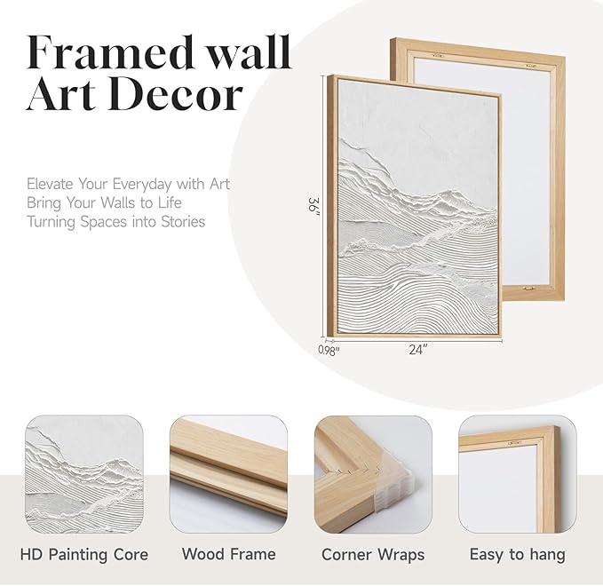 Large Framed White Abstract Wall Art Set of 2 - Image 5