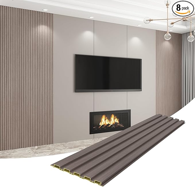 8-Pack WPC Wall Panels 118’’ x 6.3’’ 3D Slat Wall Panel Acoustic Wall Paneling by Unknown
