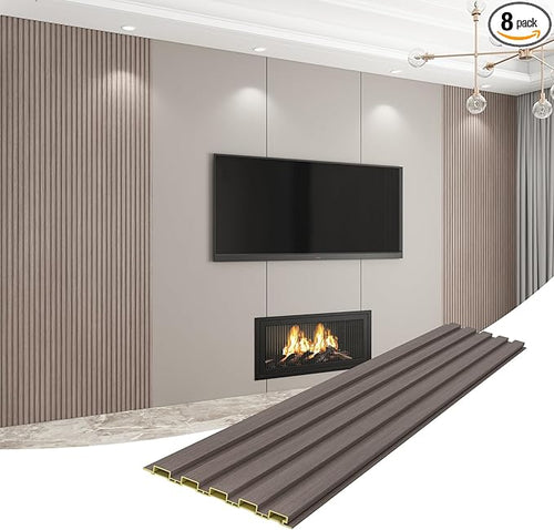 8-Pack WPC Wall Panels 118’’ x 6.3’’ 3D Slat Wall Panel Acoustic Wall Paneling by Unknown