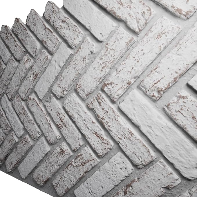 EverStone Herringbone Faux Brick Panel, 46 1/2"W x 25 1/4"H x 1"D, Rustic White - Image 7