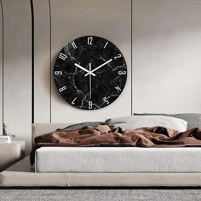 Oversized Decorative Clocks Battery Operated 24 Inch Marble Black Wall Clock - Image 3