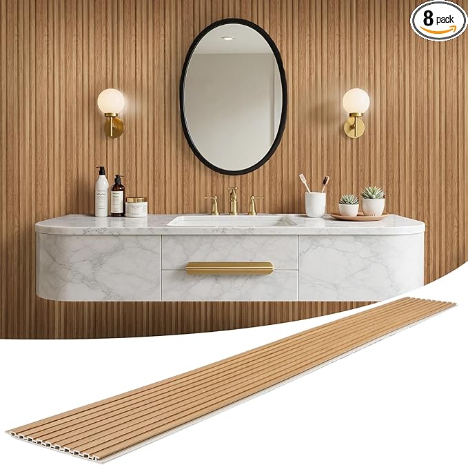WPC Slat Wall Panels 8 Pack 96" x 8.2", Waterproof Fluted Wall Paneling by LARWORKS
