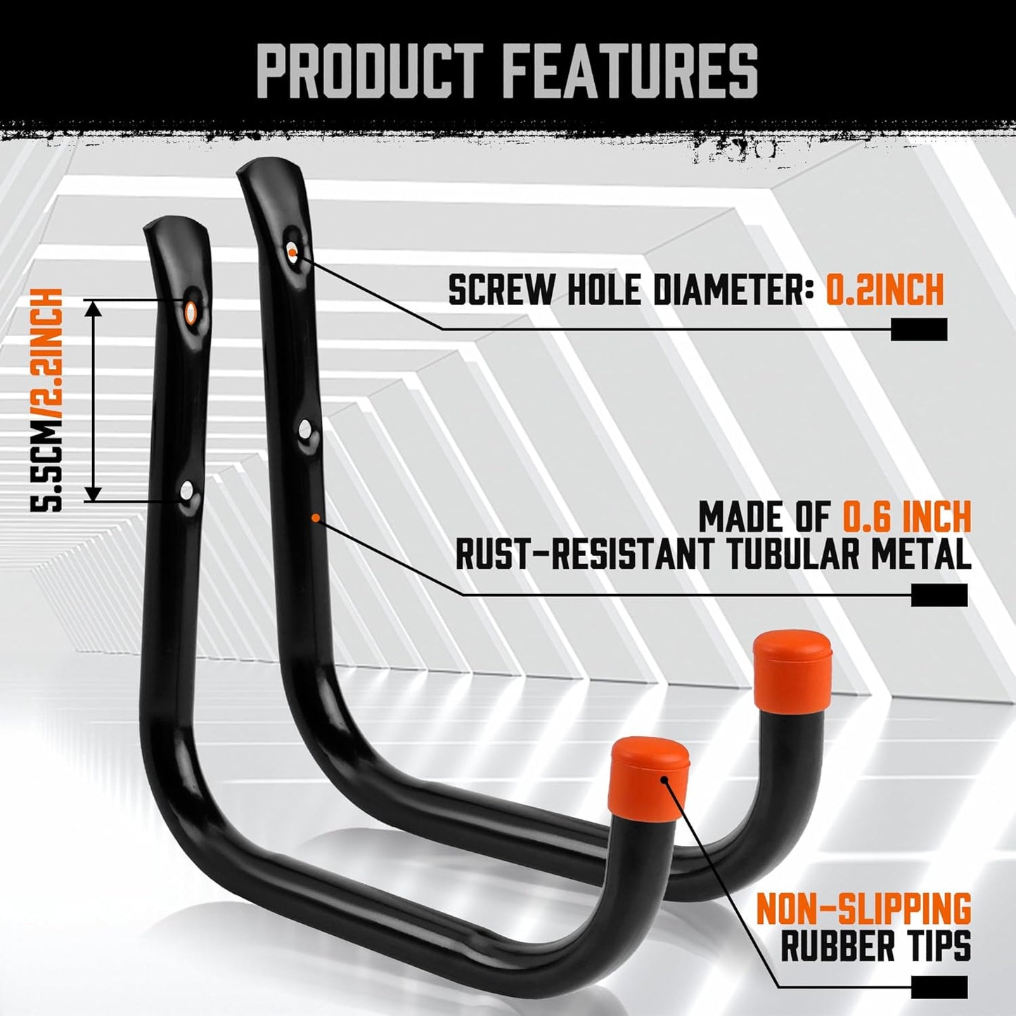 HORUSDY 6 Pack Garage Hooks, 8 inch Utility Hooks, Garage Hooks Heavy Duty Wall Hooks (Black, 8 inch)