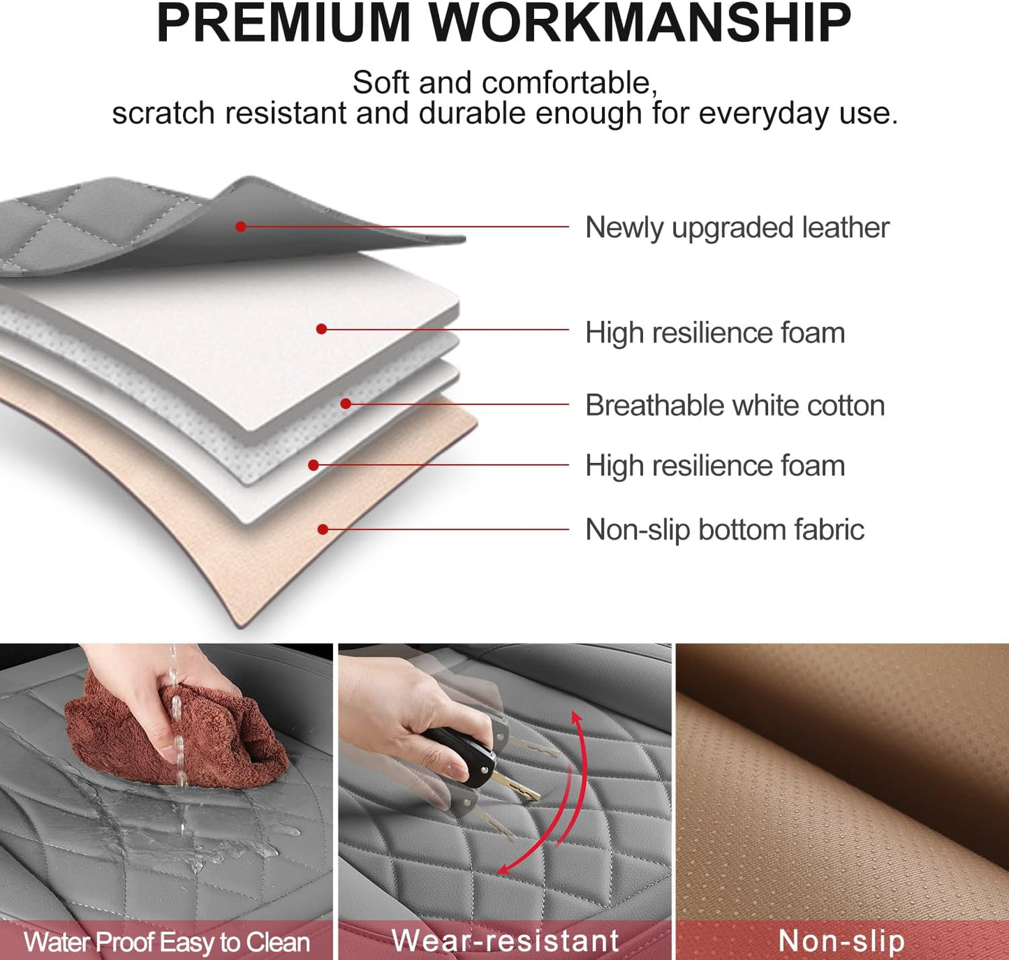 2 Pack Leather Front Car Seat Cover Bottom Car Seat, Universal Anti-Slip Driver Car Seat Protectors with Storage Pocket, Waterproof Bottom Auto Seat Cushion Pad Mat for Most Vehicles(Gray)