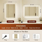 24x32 Inch Gold Framed LED Bathroom Mirror - Image 2