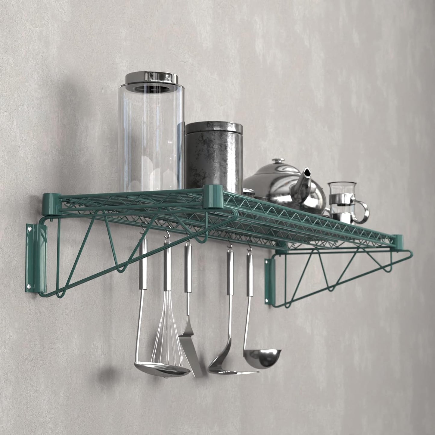 14" x 48" Green Epoxy Wire Wall Mount Shelf