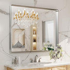 LOAAO 48x40 Inch Brushed Nickel Bathroom Mirror, Rounded Rectangle Silver Metal - Image 8