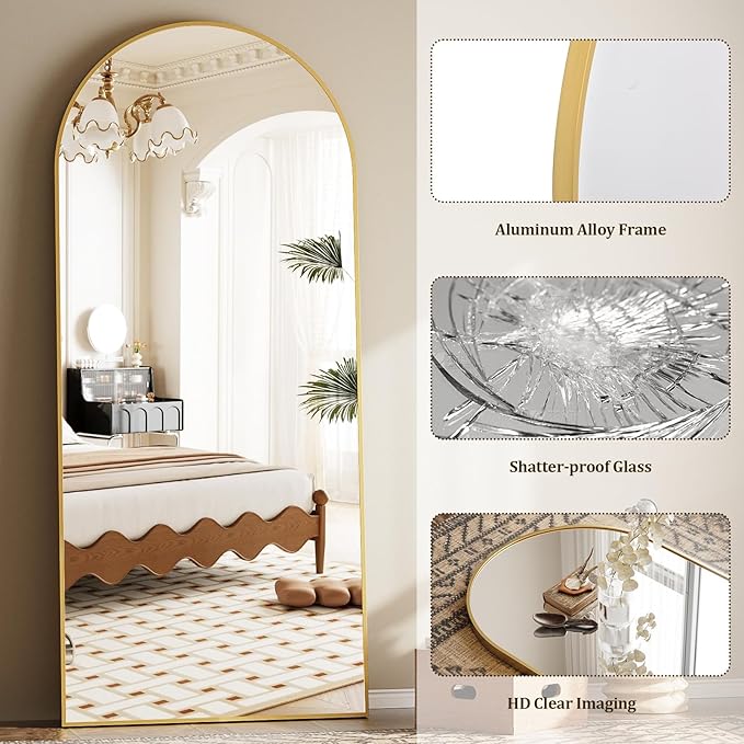 Prywot Full Length Mirror, Oversized 78"x38" Arched-Top Floor Mirror, Free - Image 7