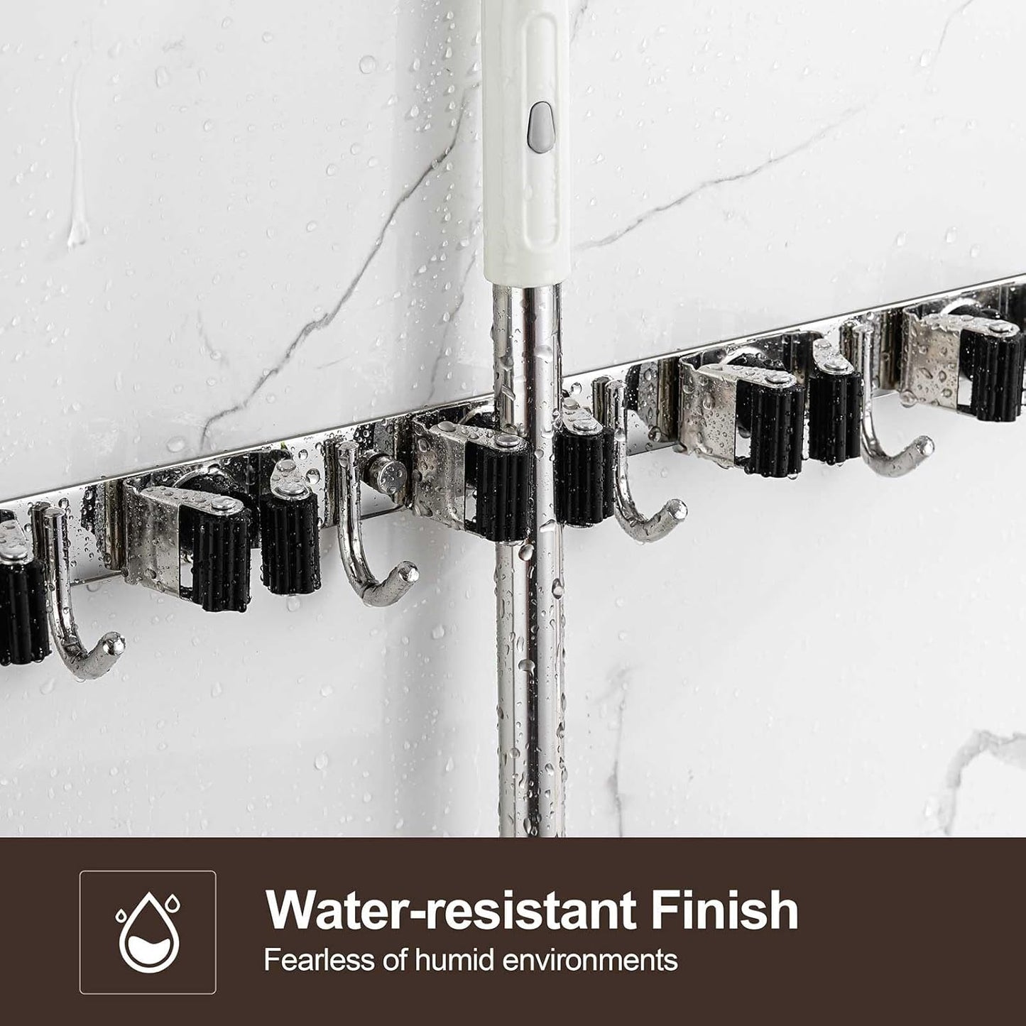 2 Pack Wall Mount, Stainless Steel Broom Hanger, Heavy Duty Mop and Broom Holder Tool Racks Utility Hooks for Laundry Room Garden Garage, Grey (4 Racks and 5 Hooks)