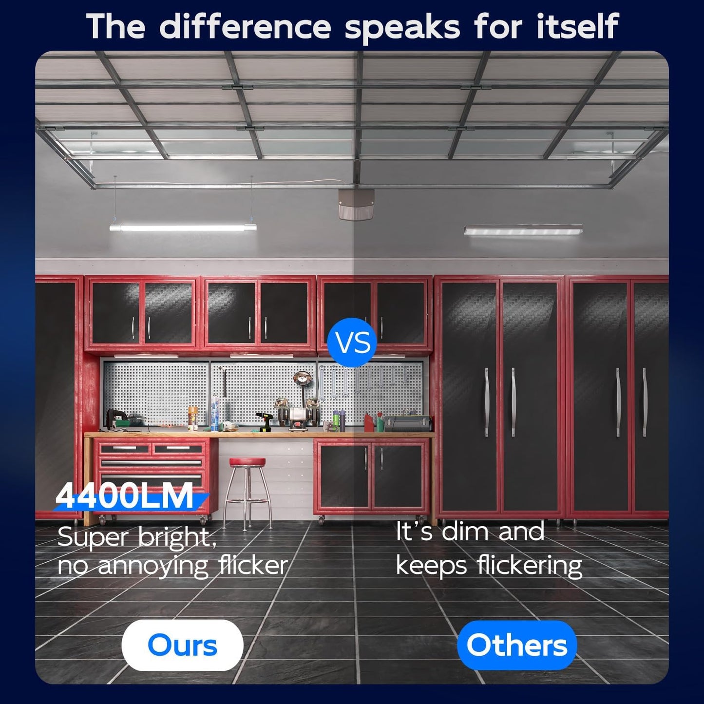 hykolity 6 Pack 4FT Linkable LED Shop Light, Utility Shop Light Fixture, 4400lm, 42W [250W Equivalent], 5000K Daylight Shop Lights for Garage, Hanging or Surface Mount, with Power Cord, ETL,White