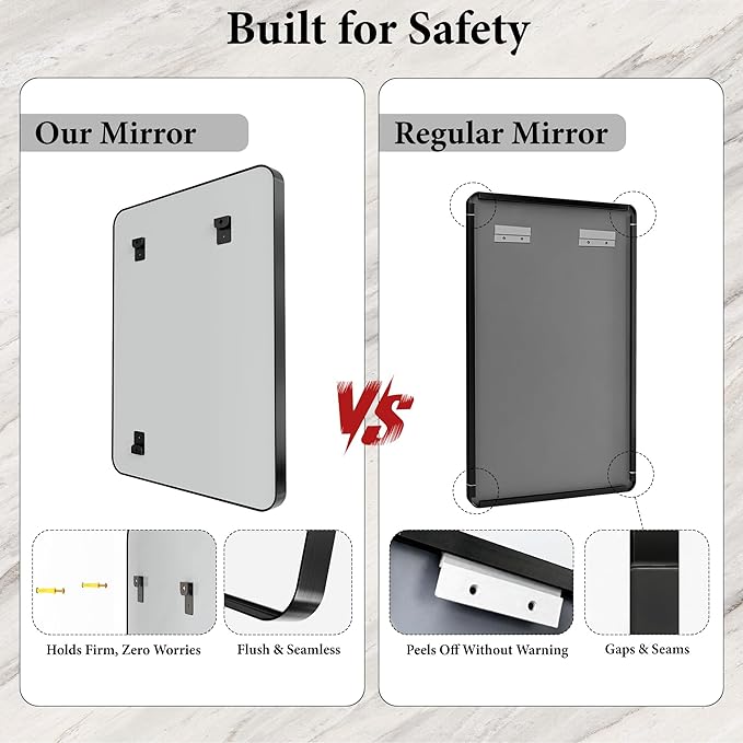60X30 Inch Black Metal Framed Bathroom Mirror - Image 6