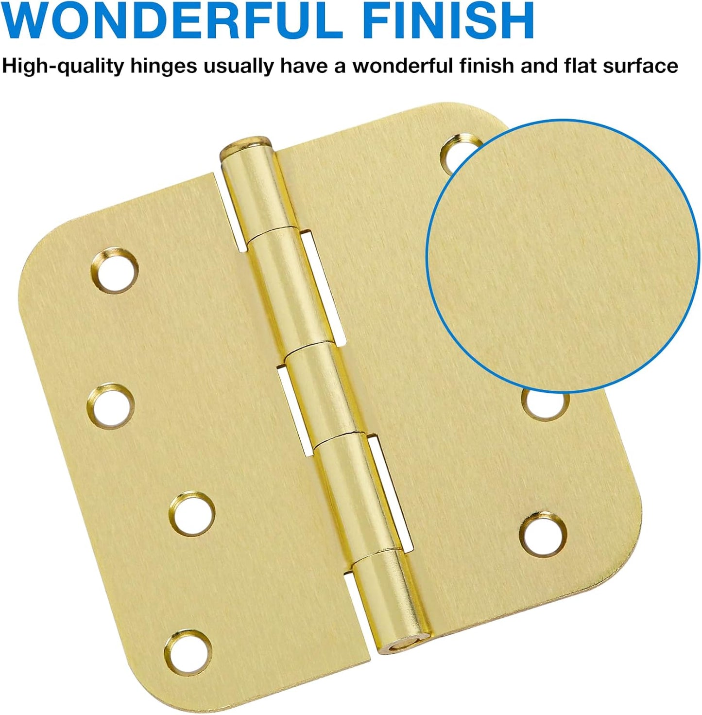 18 Pack 4 In Exterior Door Hinges Outdoor Brushed Brass Door Hinges Satin Gold 4 Inch 5/8"Radius Interior Door Hinges Rounded Front Hardware for Home,Heavy Duty Gate,Furniture,Entry Residential Hinges