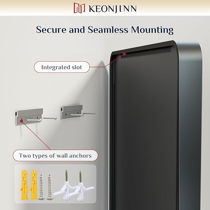 Keonjinn Black Bathroom Mirror, 55” x 30” Rounded Rectangle Sandblasted Finish - Image 6
