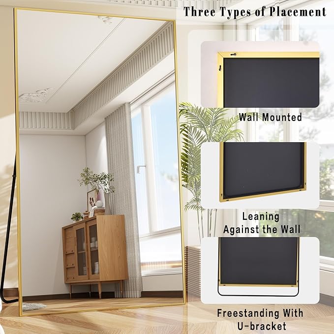 BEAUTYPEAK 77"x38" Rectangle Full Body Floor Mirrors, Full Length Mirror - Image 4