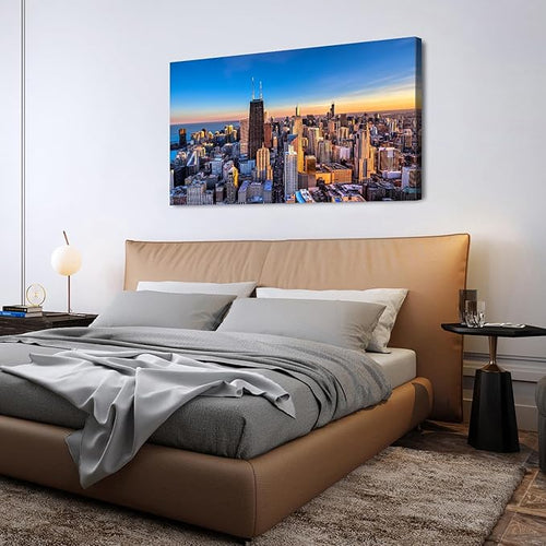 AIYISU Chicago Skyline Wall Art Chicago City Wall Decor Night Cityscape Canvas - Image 2