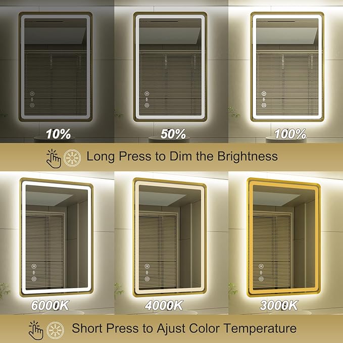 24x36 Inch Gold Framed LED Bathroom Mirror, Smart Bathroom Mirror - Image 2