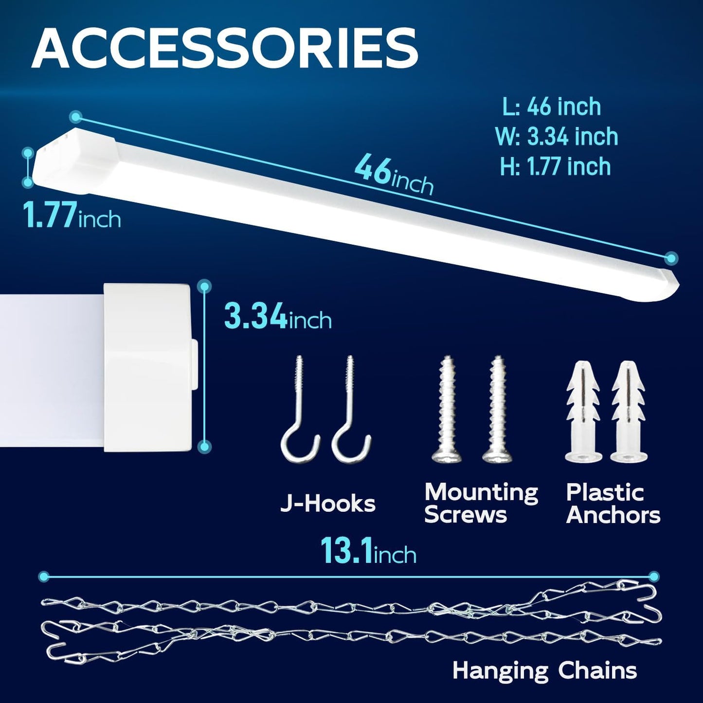 hykolity 4FT 70W LED Shop Light Linkable, 8000lm(300w Equivalent), 5000K Utility Shop Lights for Garages, Workshops, Basements, Hanging or FlushMount, with Power Cord and Pull Chain, ETL, 4 Pack