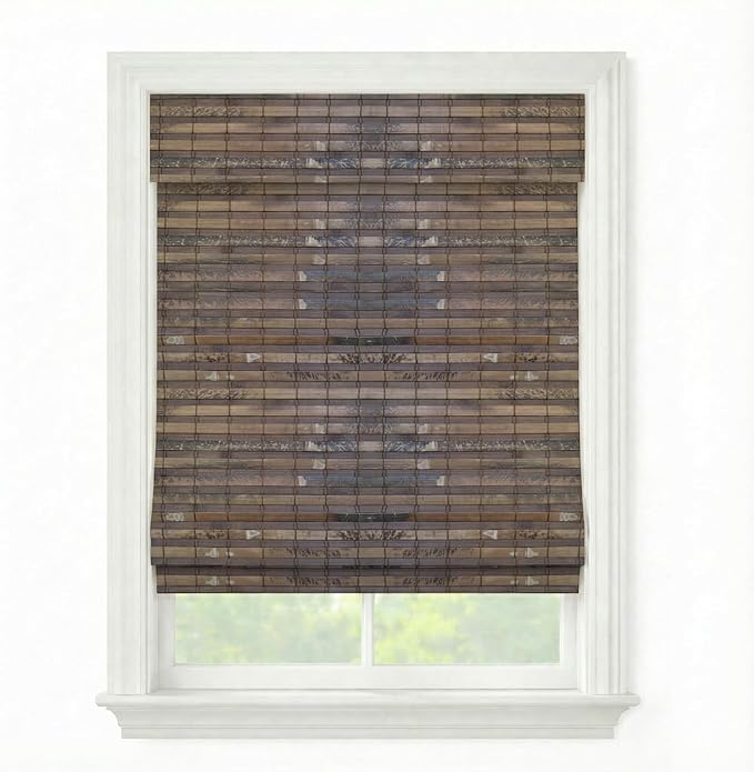 Cordless Woven Wood Roman Shades, 65W x 72H, Hatteras Cocoa, Sizes 20-72 Wide by FirstRateBlinds