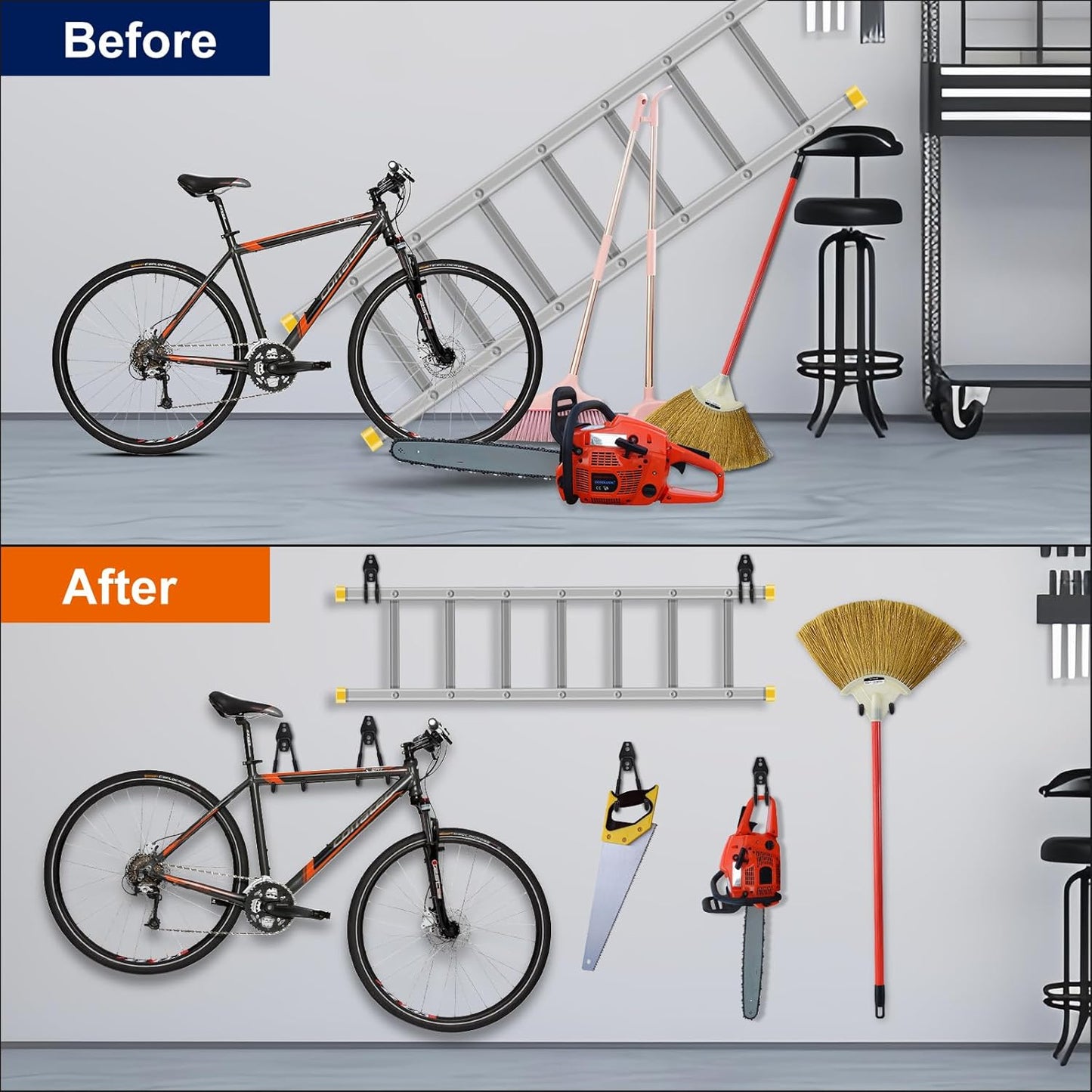 18 Pack Garage Hooks, Anti-Slip Coating, Hooks for Hanging Heavy Duty for Garages, Bicycles, Ladders, Gardening, Tools, Including 3 Organizing Straps