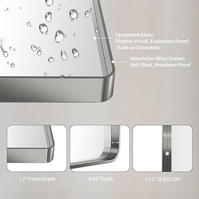 LOAAO 84X32 Inch Brushed Nickel Bathroom Mirror, Rounded Rectangle Silver Metal - Image 5