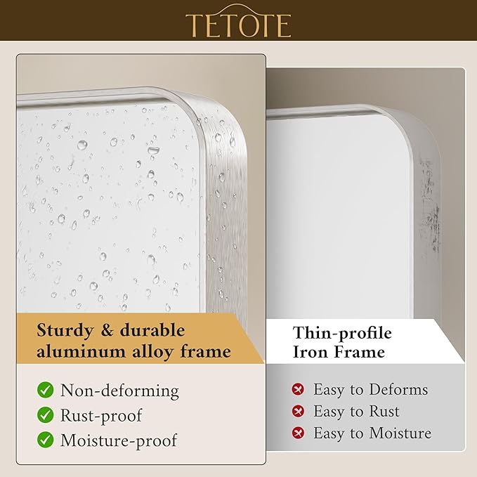 TETOTE Brushed Nickel Bathroom Mirror 30 x 36 Inch - Image 3