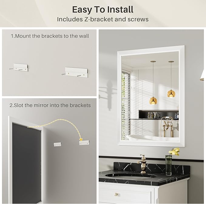 28x36 Inch White Bathroom Mirror - Image 7