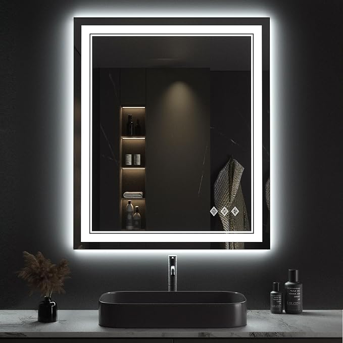 Lighted Mirror, 30x36 Inch Gradient Front and Backlit LED Mirror, 3 Colors by VanPokins-GlobalHighEndLEDBathroomMirrorBrand