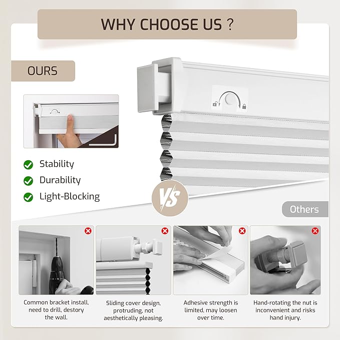 Grandekor No Drill No Tools Cordless Cellular Shades, UV Protection Privacy No - Image 5