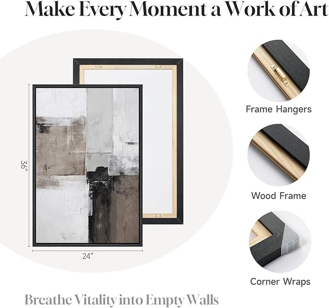 Framed Abstract Black and White Brown Wall Art - Image 6